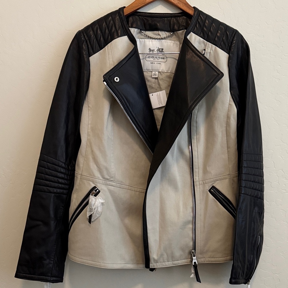 Coach Black and Cream Leather Jacket